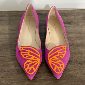 Sophia Webster Bibi Magenta Pointed Flats with Orange Butterfly Appliqués